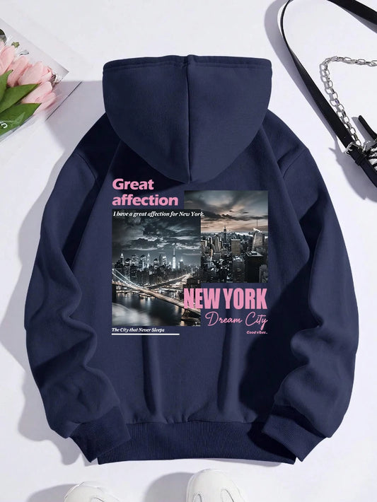 Hoodies men's casual sportswear with New York Dream City prints high-quality and versatile streetwear