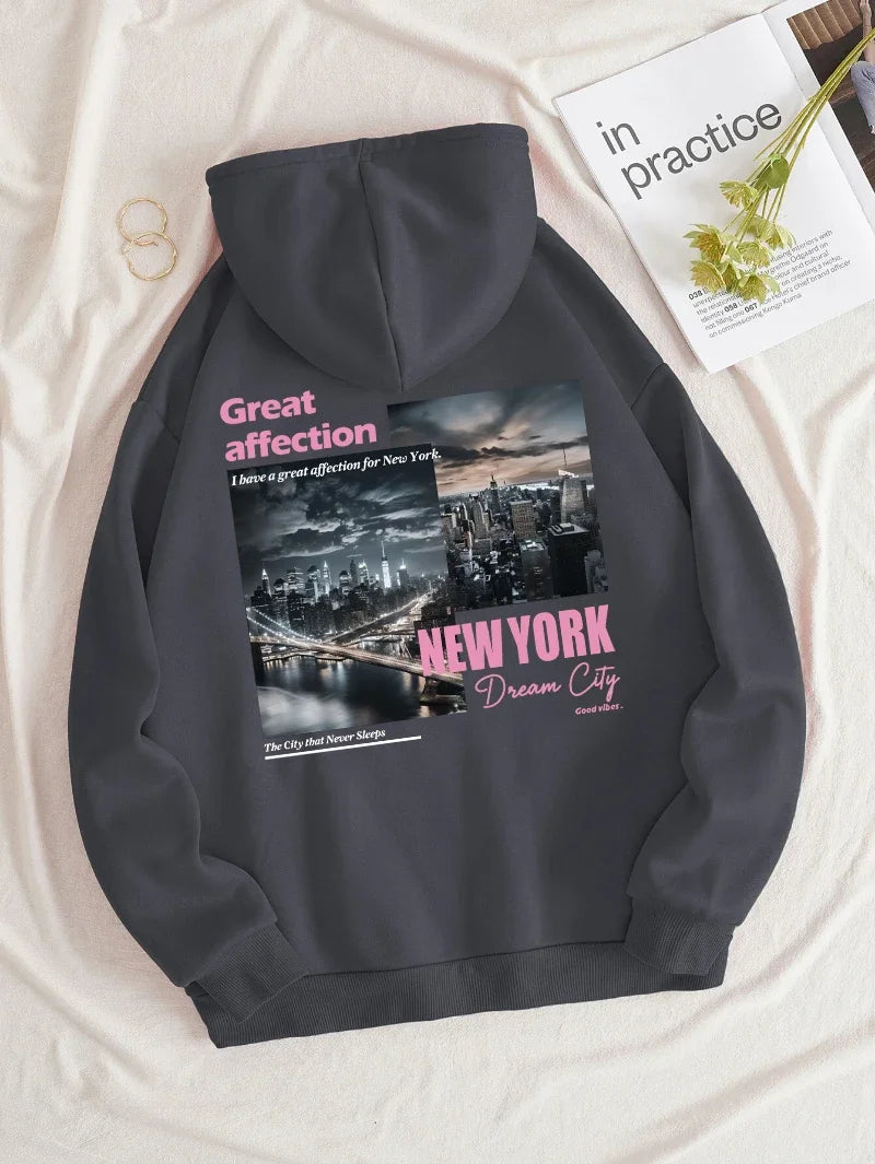 Hoodies men's casual sportswear with New York Dream City prints high-quality and versatile streetwear
