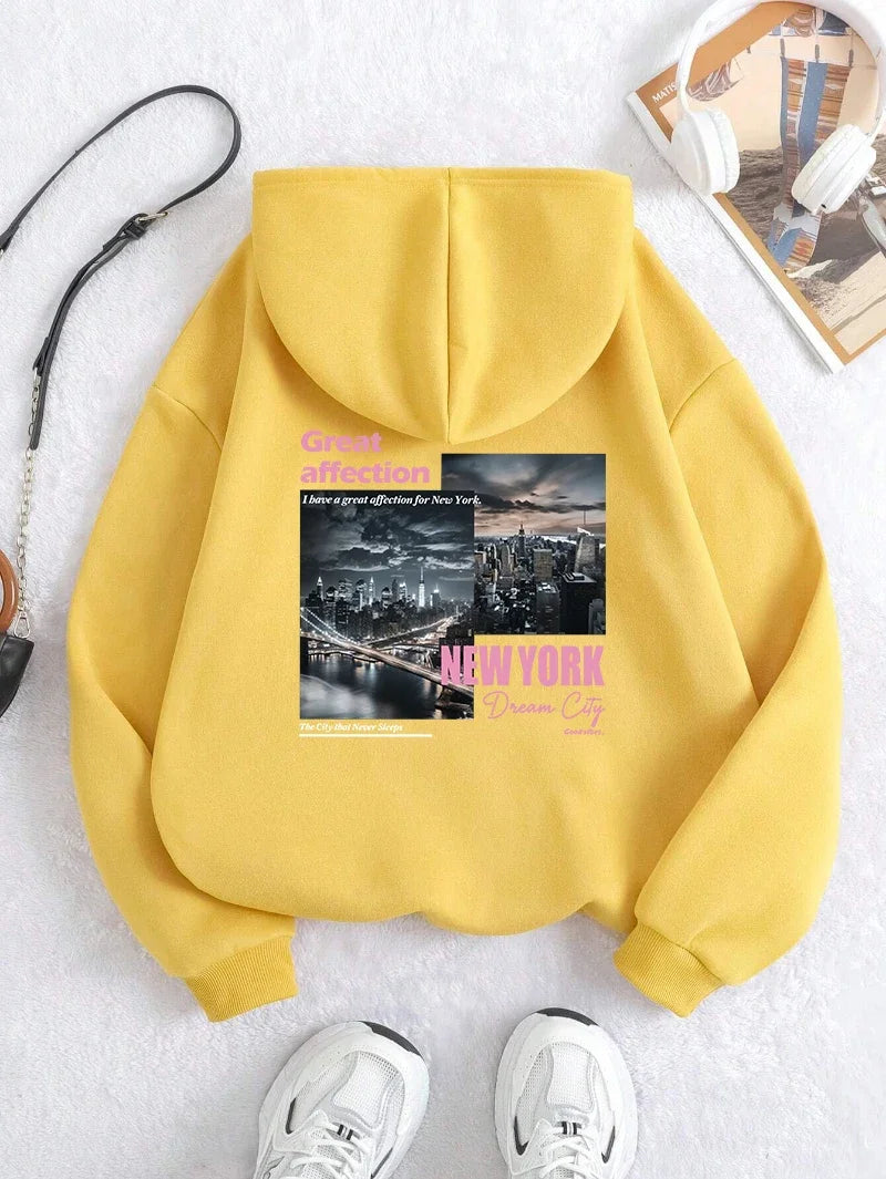 Hoodies men's casual sportswear with New York Dream City prints high-quality and versatile streetwear