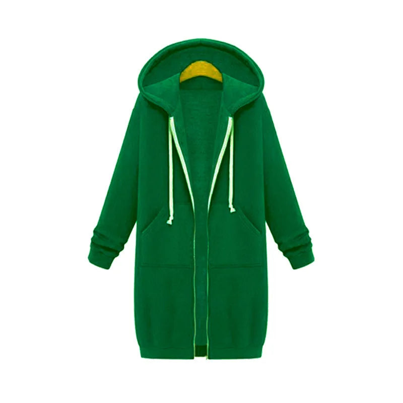 Hoodies Women 2022 New Autumn and Winter Thickening Loose Fashion Solid Color Pocket Design Top Hooded Long Sweatshirts Coat