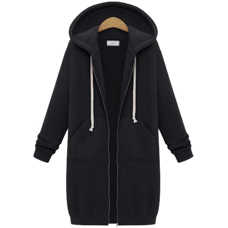 Hoodies Women 2022 New Autumn and Winter Thickening Loose Fashion Solid Color Pocket Design Top Hooded Long Sweatshirts Coat