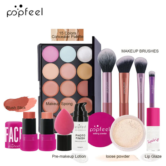POPFEEL All In One Makeup Kit Eyeshadow Powder Lipgloss Lipoil,Valentine's Day Gift for Girls Women